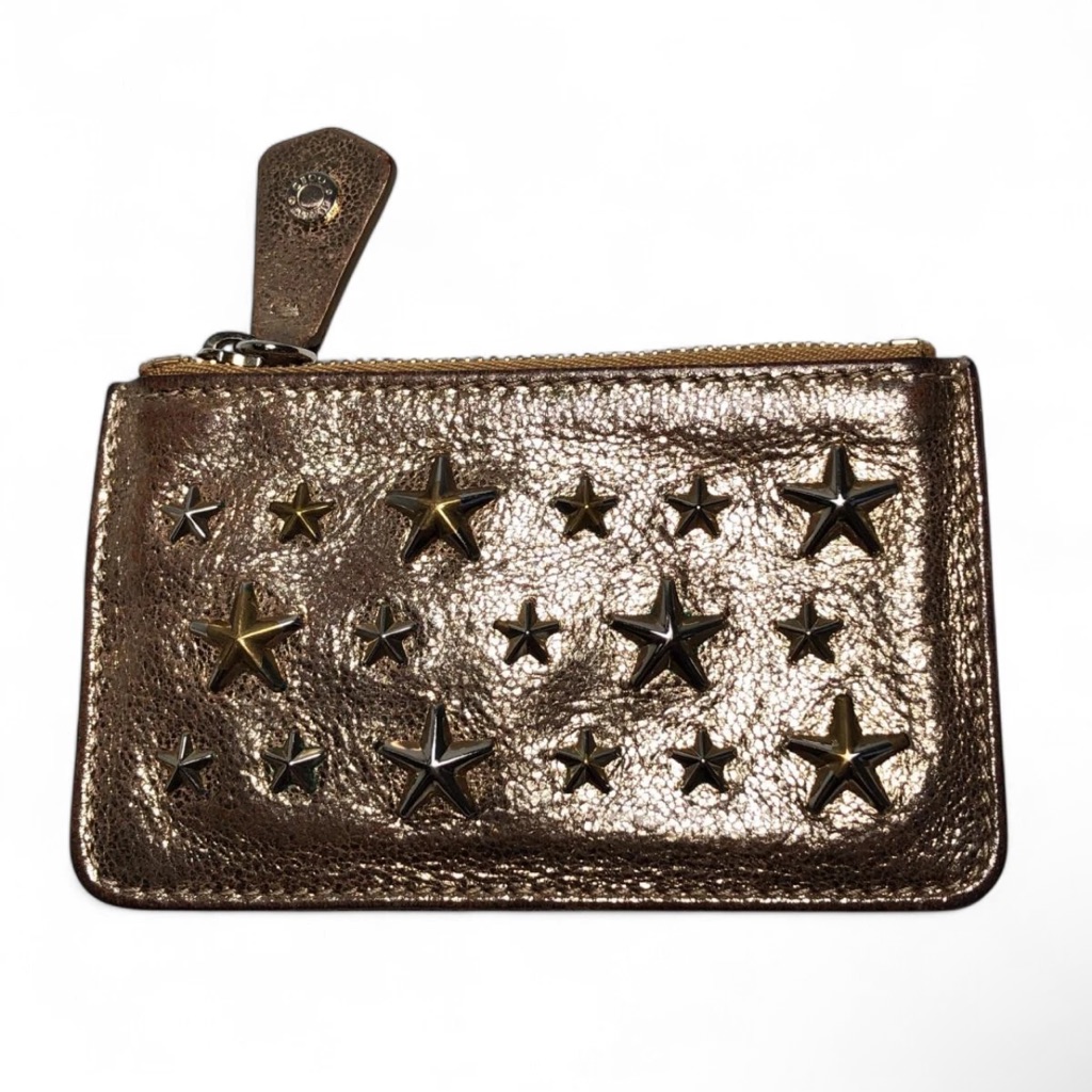 Jimmy Choo Nancy Studded Stars Metallic Coin Purse Key Chain Wallet